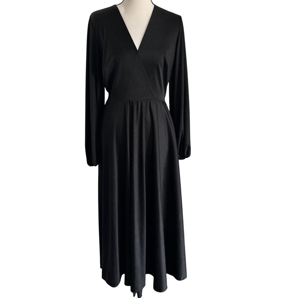 Vintage 60's Bullocks Wilshire Slinky Black Maxi Dress Balloon Sleeve Mod Goth